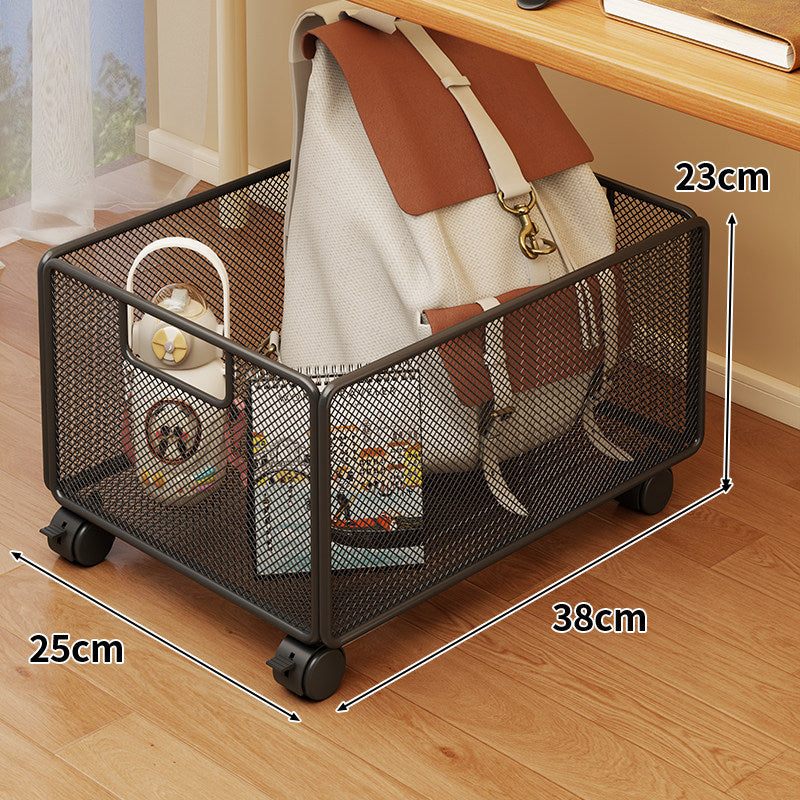 Rolling Mesh Under-Desk Storage Basket with Locking Casters and Ventilated Metal Sides