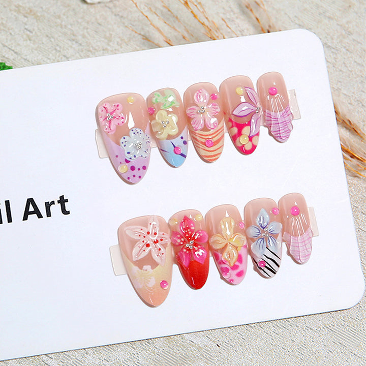 Artificial nail set with floral 3D decorations Stornfield