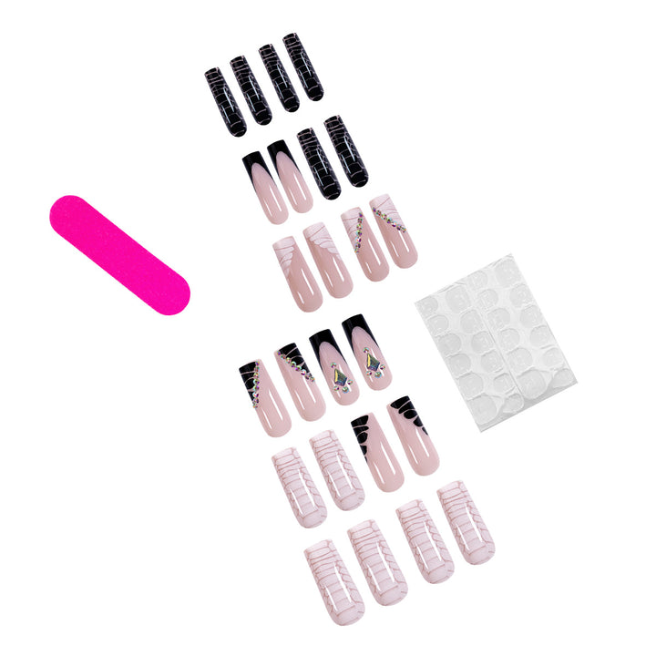 Exclusive artificial nails with glitter details and geometric designs Stornfield