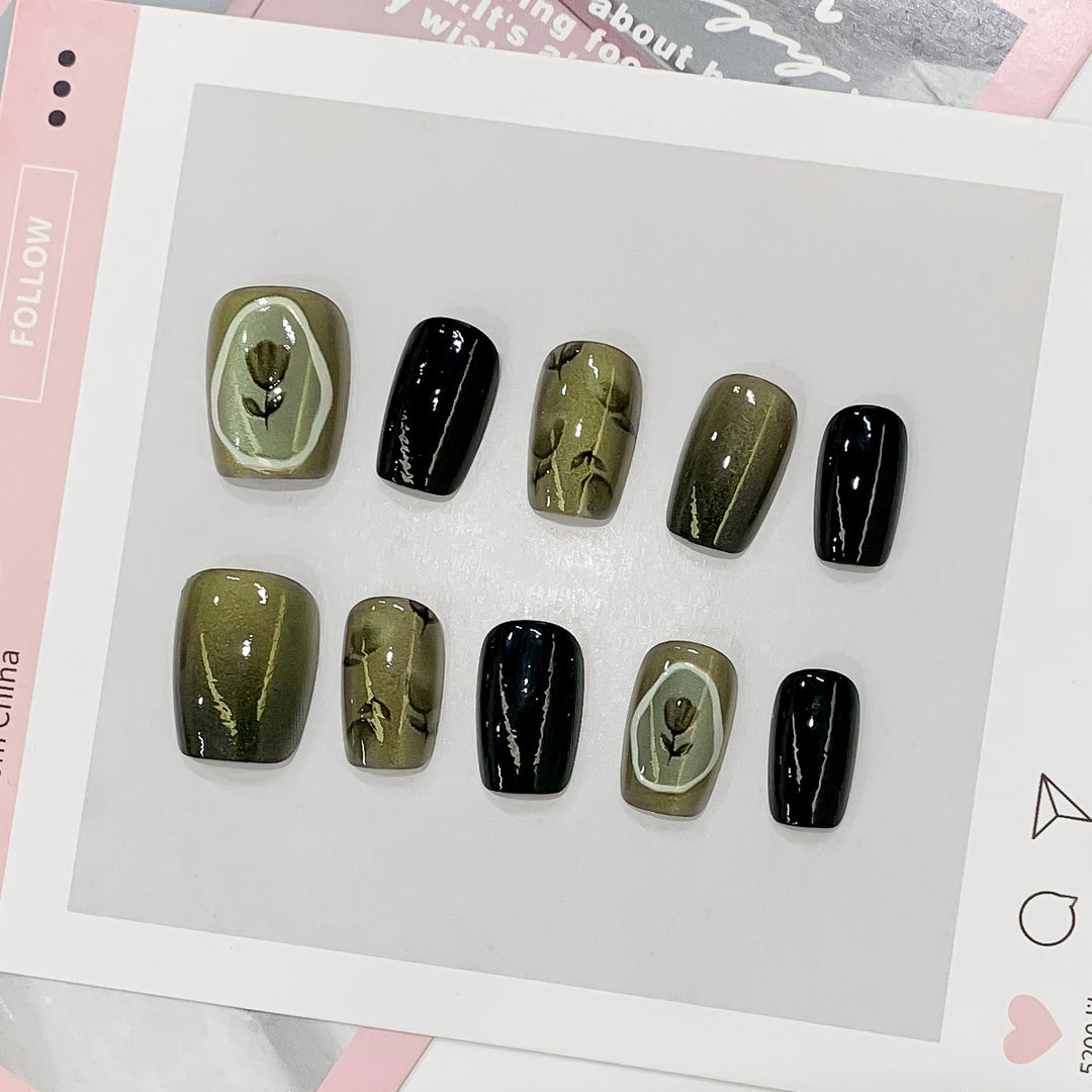 Artistic acrylic nails with floral designs Stornfield