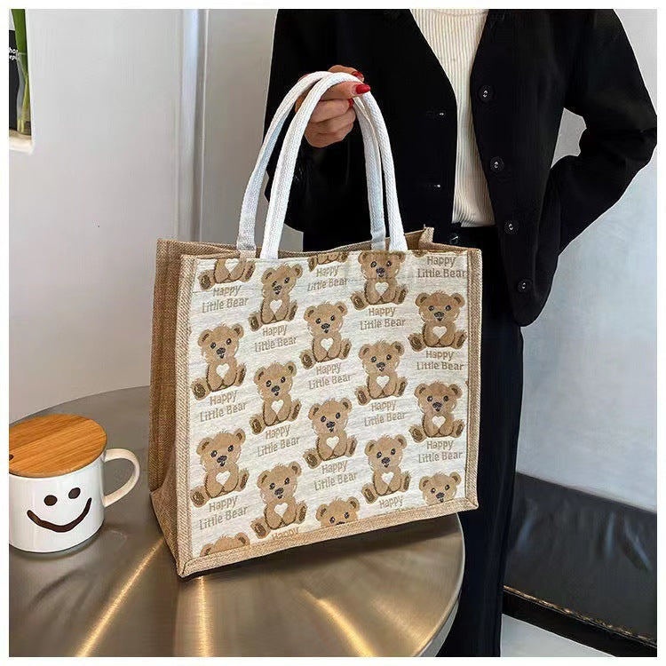 Cute Cartoon Bear Print Tote Bag