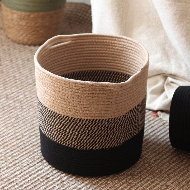 Stylish storage bucket made of woven natural material Stornfield