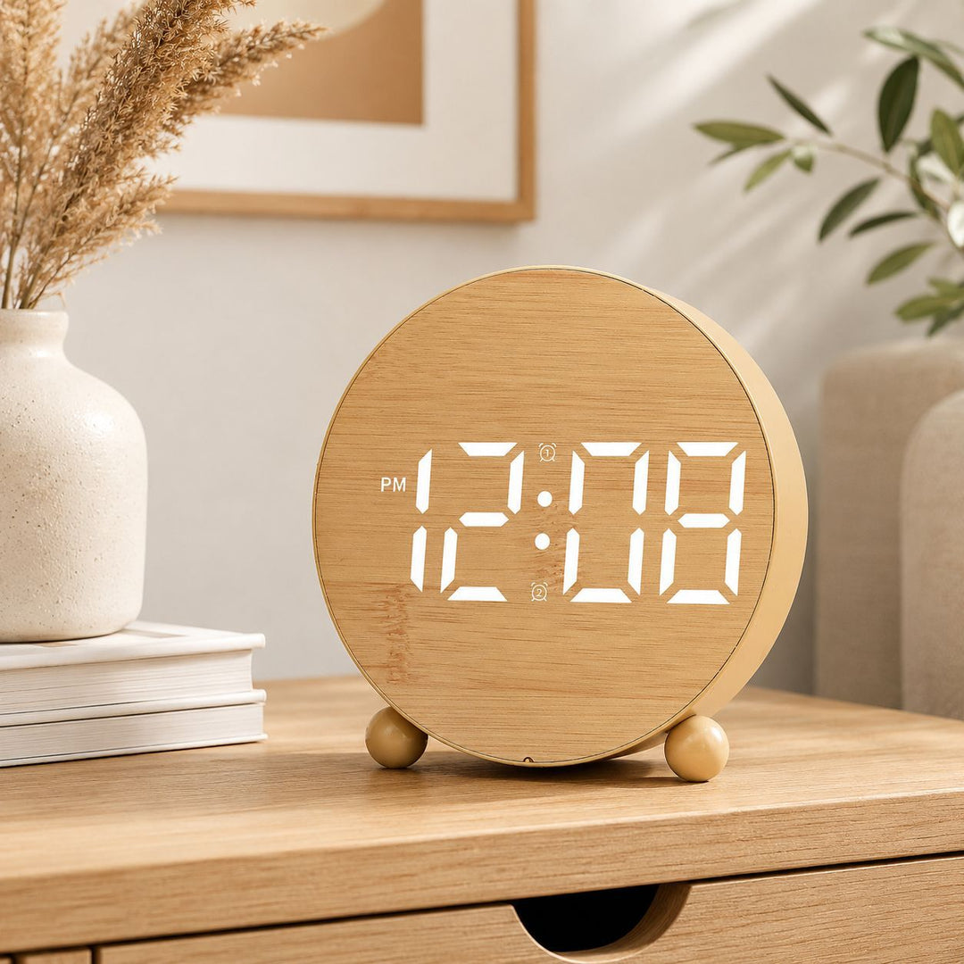 Digital Alarm Clock in Modern Wooden Design Stornfield