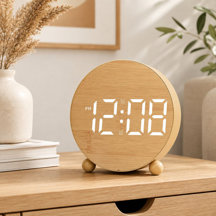 Digital Alarm Clock in Modern Wooden Design Stornfield