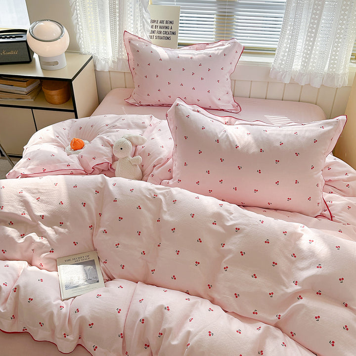 Cherry-Printed Cotton Duvet Cover Bedding Set