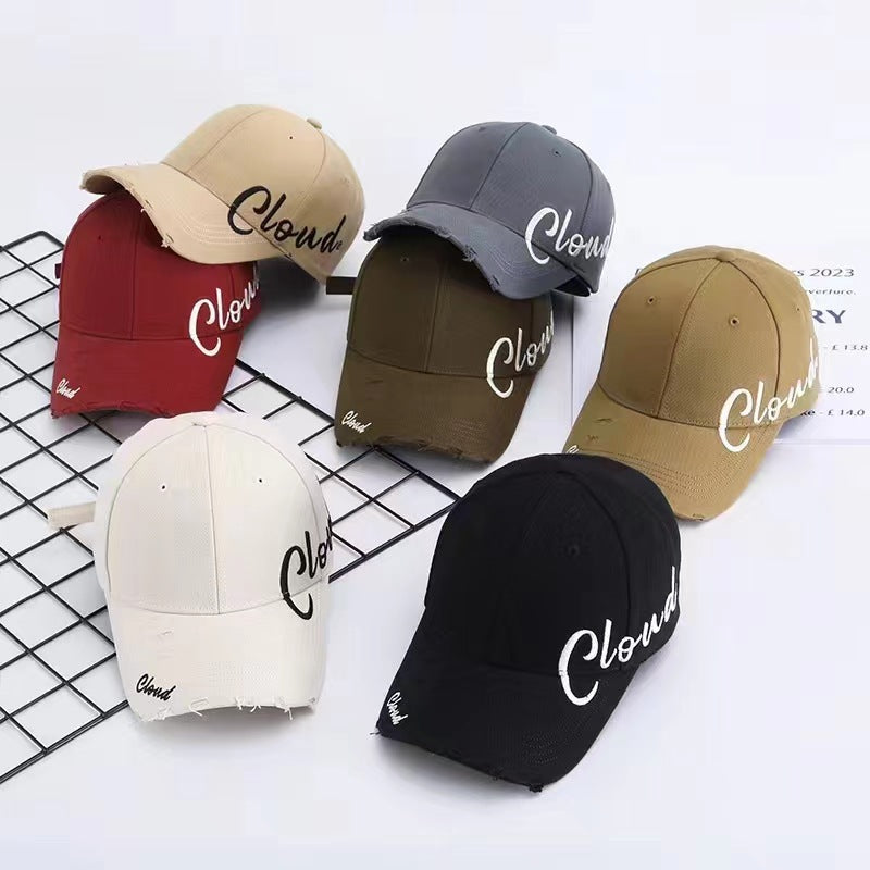 Women's Distressed Cotton Baseball Cap with Scripted Design Stornfield