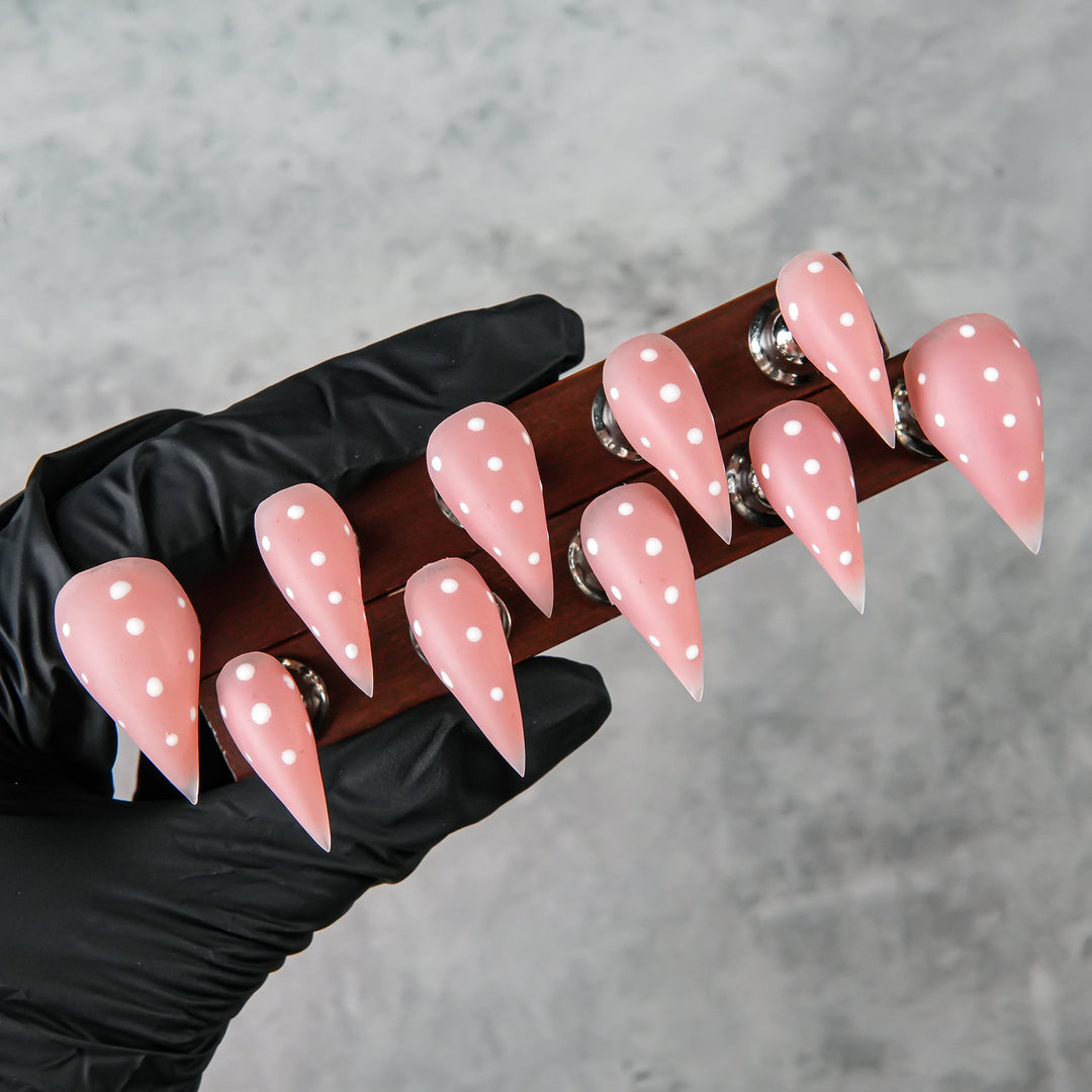 Elegant Stiletto Press-On Nails with Polka Dot Design