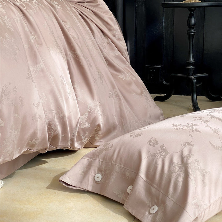 Satin-Blend Jacquard Floral Duvet Cover Set with Button-Closure Pillow Shams