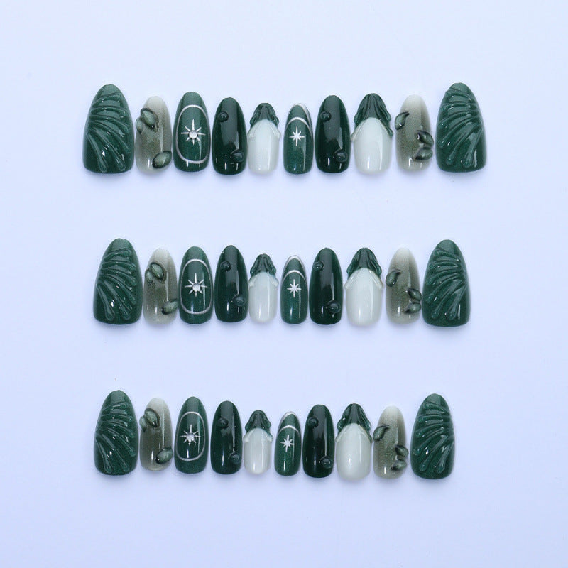 Artistic Leaf-Embellished Press-On Nail Art Set Stornfield