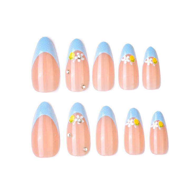 Artistic Floral and Gem-Embellished Press-On Nail Art Stornfield