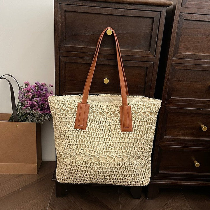 Elegant Braided Shopping Basket with Leather Handles Stornfield