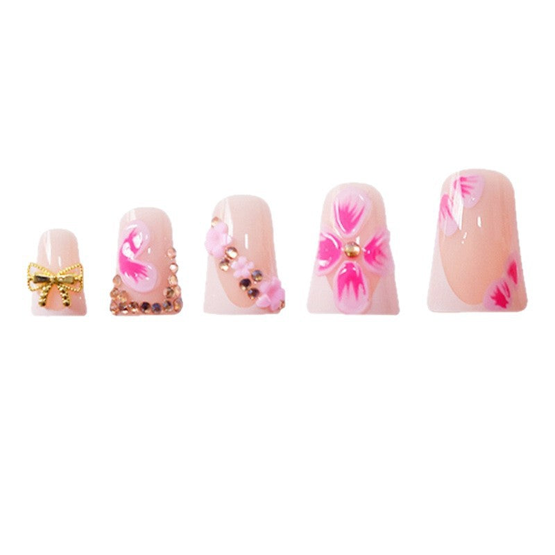 Elegant Floral Press-On Nail Art with Gem Accents Stornfield