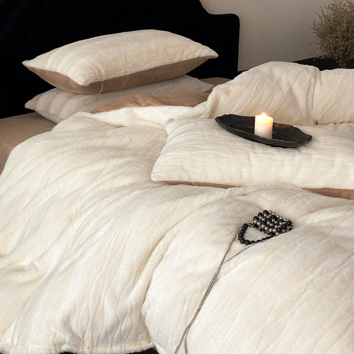 Embossed Floral Jacquard Duvet Cover Set with Ruffled Pillow Shams