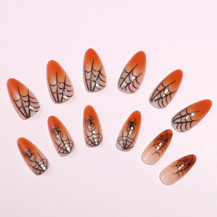 Halloween Themed Stiletto Press-On Nails with Spider Web Design Stornfield
