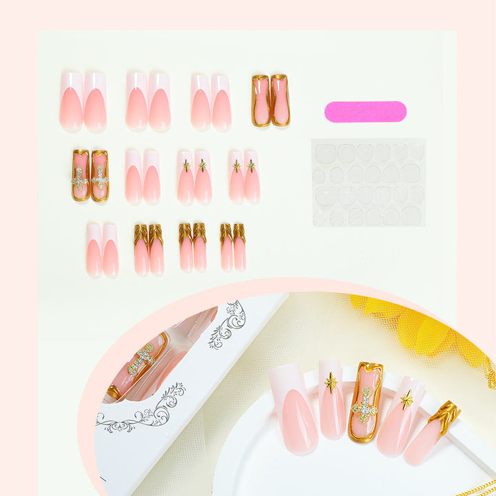 Artificial nail set with romantic flower and glitter accents Stornfield