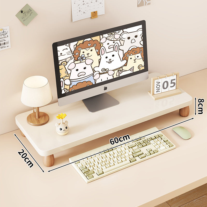 Solid Wood Monitor Riser with Tiered Desk Organizer and Cable Management