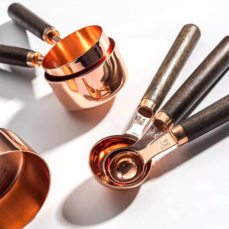 MeasureWood Measuring Spoons and Measuring Cups Set Stainless Steel Oak Wood 8-piece | Stornfield
