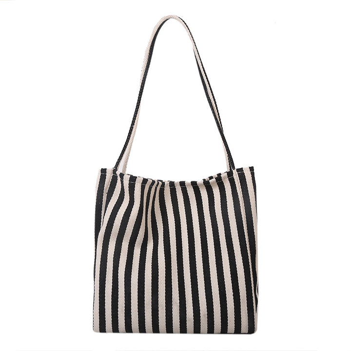 Striped Canvas Shoulder Tote Bag