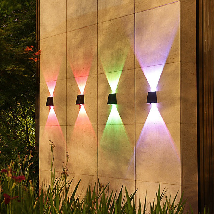 Angled Bi-Directional Solar LED Wall Uplight-Downlight With Integrated Photovoltaic Panel And Prism Lens Stornfield