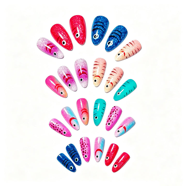 Creative artificial nails with cheerful fish design Stornfield