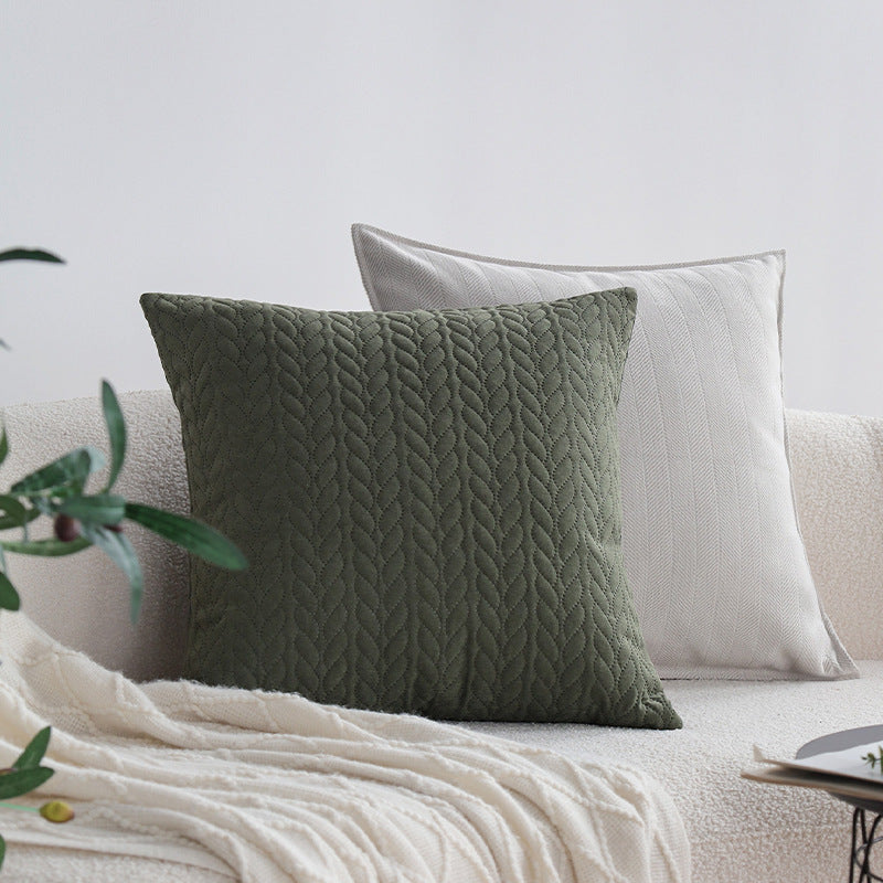 Square quilted decorative cushion cover with cable tufting and soft microfiber finish Stornfield