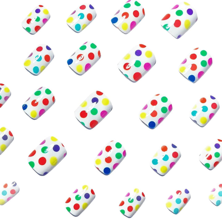 Artificial Nails in Colorful Polka Dot Pattern Stornfield