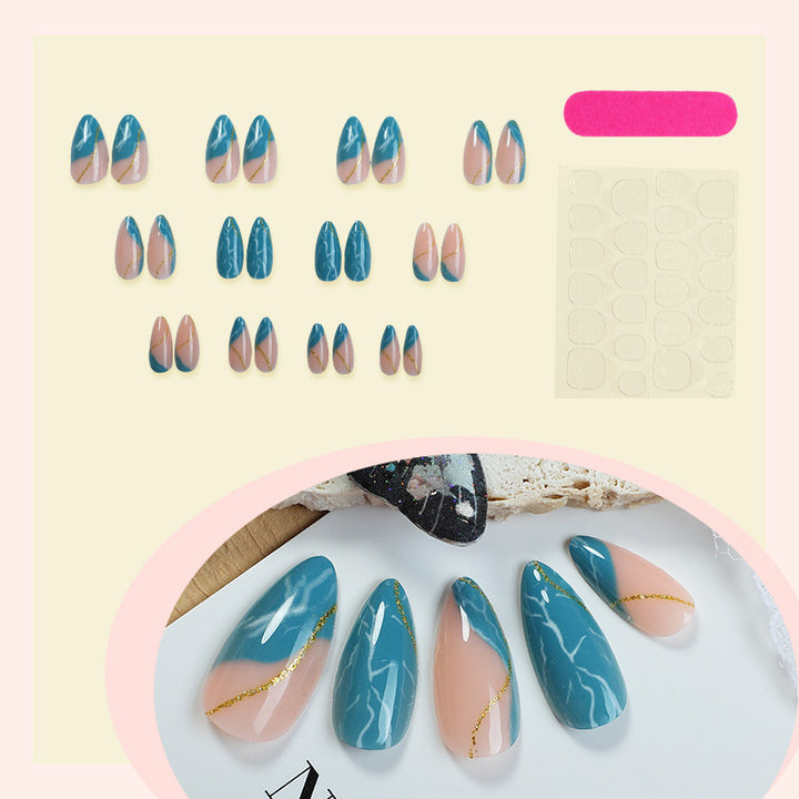 Elegant Decorative Press-On Nail Set with Marble and Gold Accents Stornfield