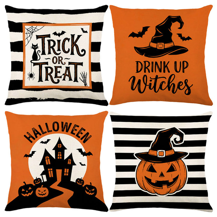 Halloween Ghost Cotton-Linen Square Throw Pillow Covers Set with Hidden Zipper
