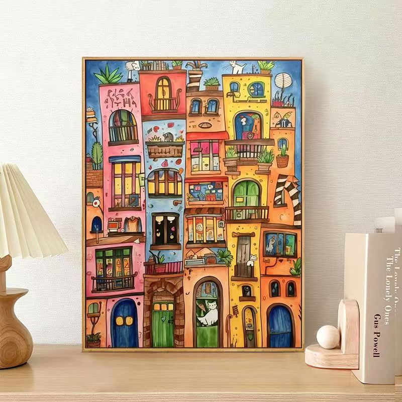 Whimsical Urban Landscape Canvas Art Print Stornfield