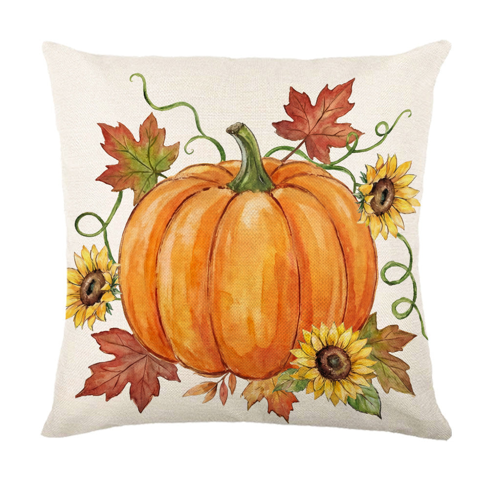Decorative Autumn Basket Pumpkin Sunflower Square Pillow Cover with Hidden Zipper