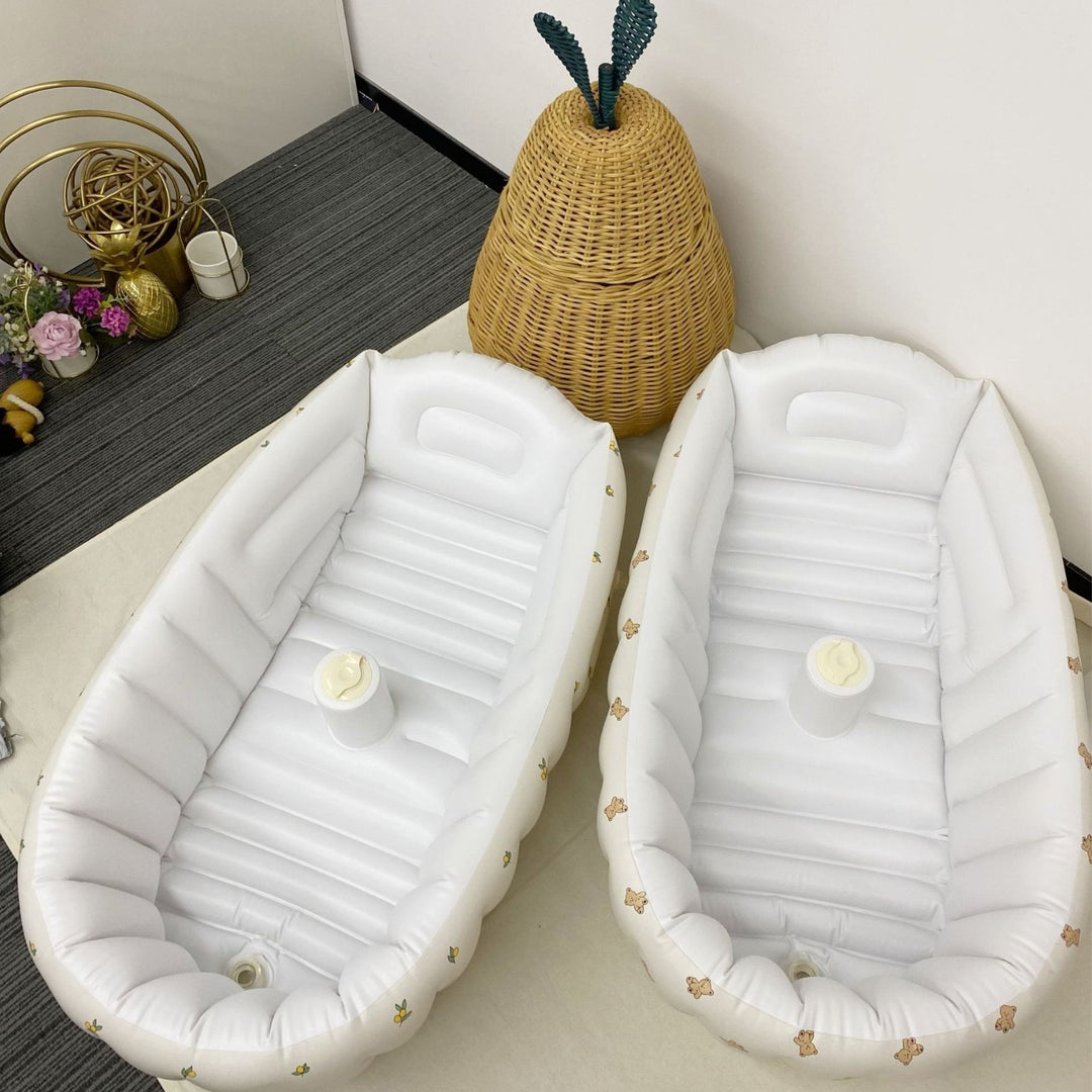 Inflatable Baby Bathtub and Support Seat Set with Lemon Print and Removable Cup Holder