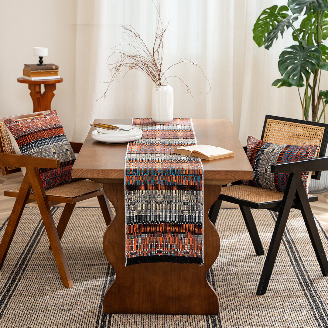 Woven table runner in ethnic look made of cotton blend with fringes Stornfield