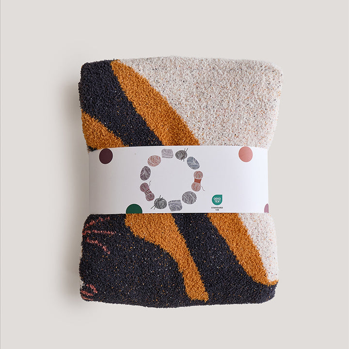 Plush Chenille Throw Blanket with Cartoon Cat Jacquard and Sherpa Backing