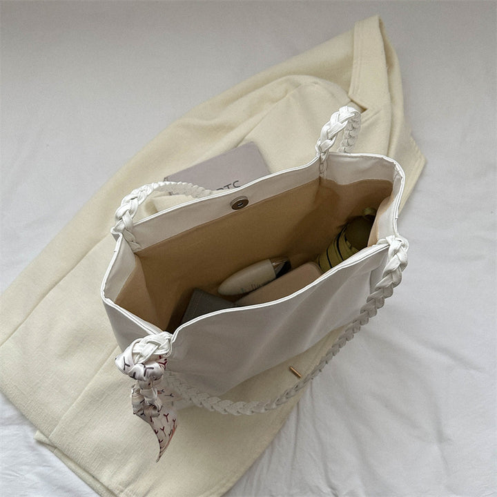 Glossy Faux Leather Tote Bag with Braided Straps