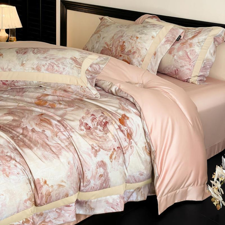 Luxury Floral Satin Duvet Cover Set with Silk-Feel Pillowcases