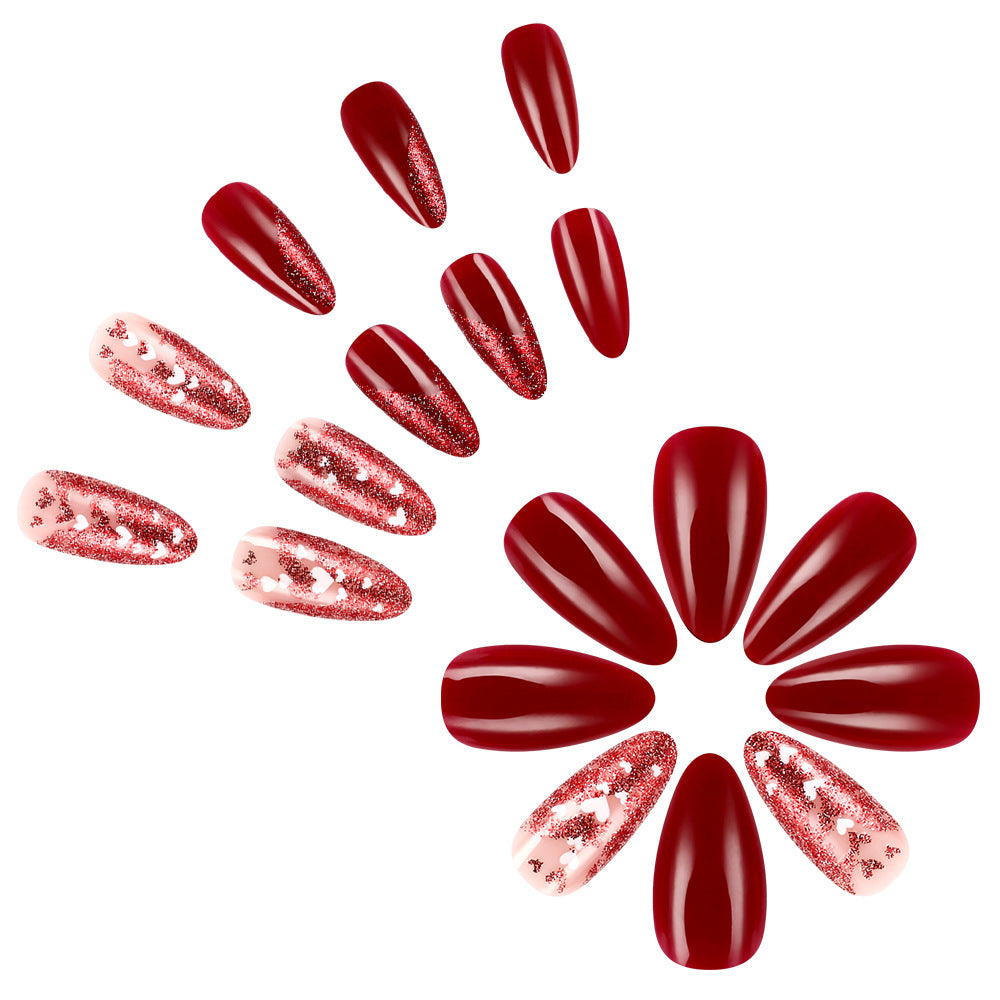 Heart-Embellished Glamourous Press-On Nails Stornfield