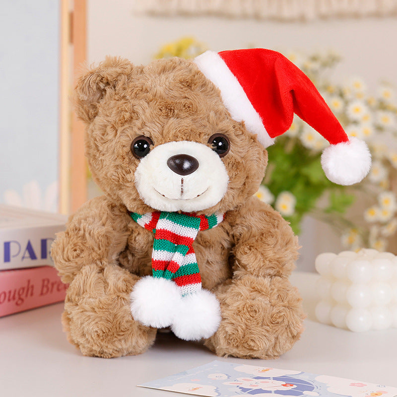 Festive Holiday Plush Bear Decorative Sitting Cuddler with Pom-Scarf & Velour Hat Stornfield