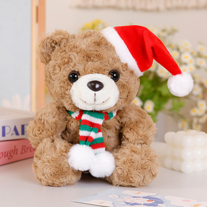 Festive Holiday Plush Bear Decorative Sitting Cuddler with Pom-Scarf & Velour Hat Stornfield