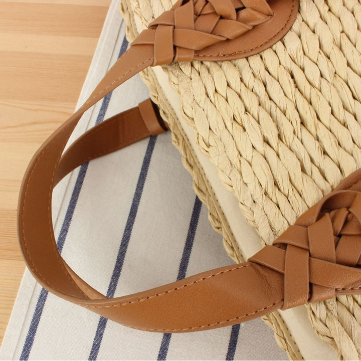 Braided beach bag with leather handles Stornfield
