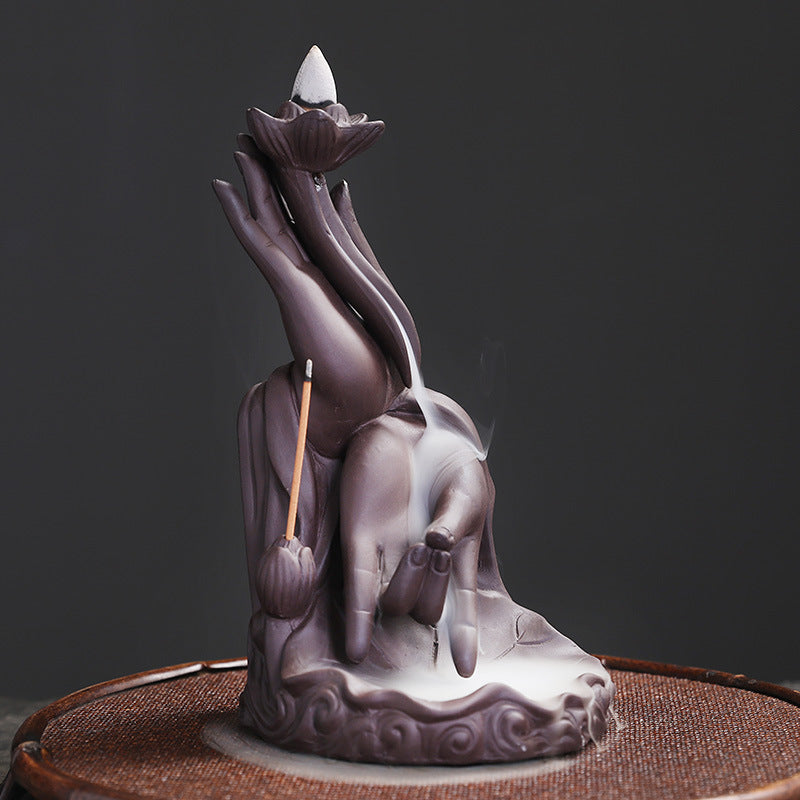 Artistic Handcrafted Lotus Waterfall Incense Burner