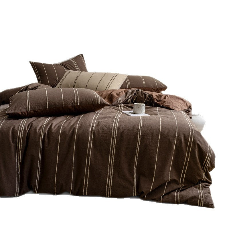 Natural cotton-linen duvet cover set with woven stripes and breathable structure