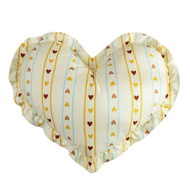 Heart-shaped cotton decorative cushion with gathered edge and heart stripe motif Stornfield