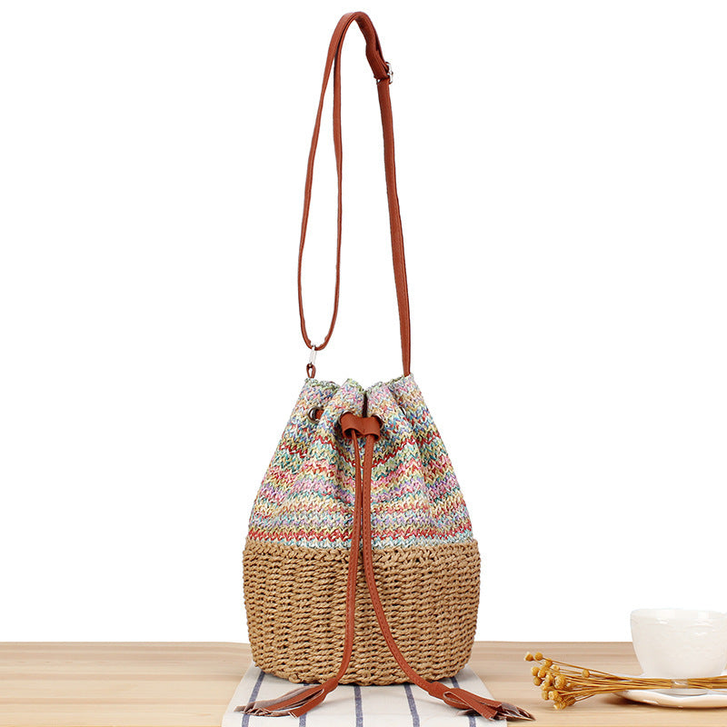 Shoulder bag made of hand-woven natural material with stylish leather accents Stornfield