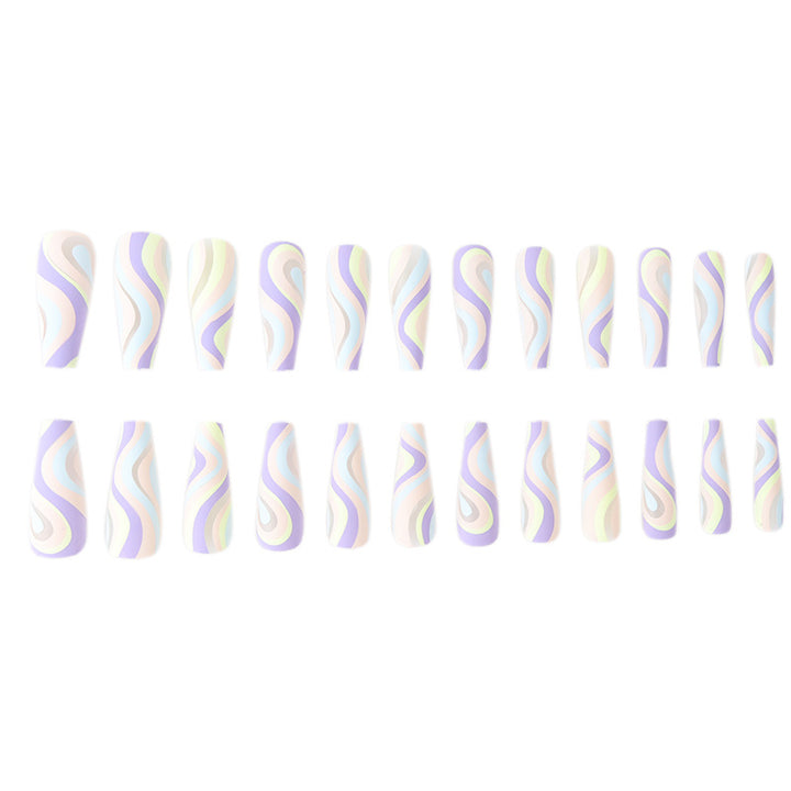 Artistic Long Press-On Nail Set with Colorful Wave Design Stornfield