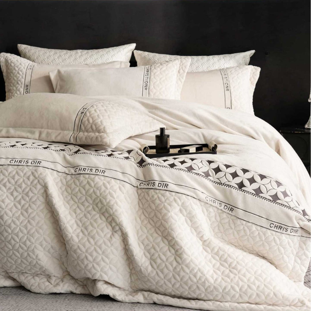 Plush Quilted Velvet Luxury Duvet Cover Set with Decorative Shams