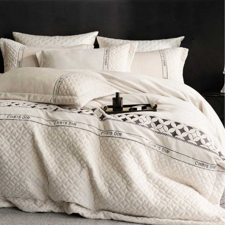 Plush Quilted Velvet Luxury Duvet Cover Set with Decorative Shams