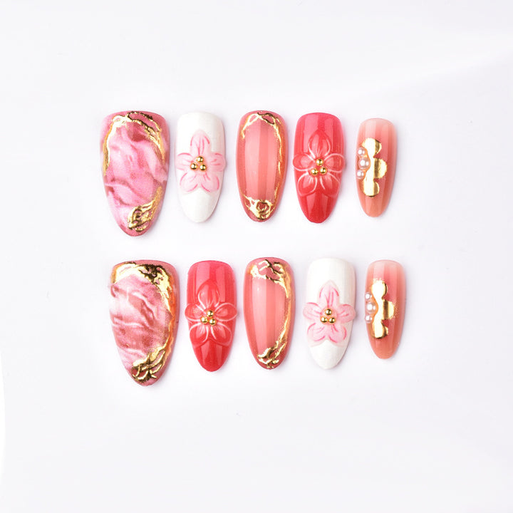 Elegant Floral and Metallic Press-On Nail Art Set Stornfield