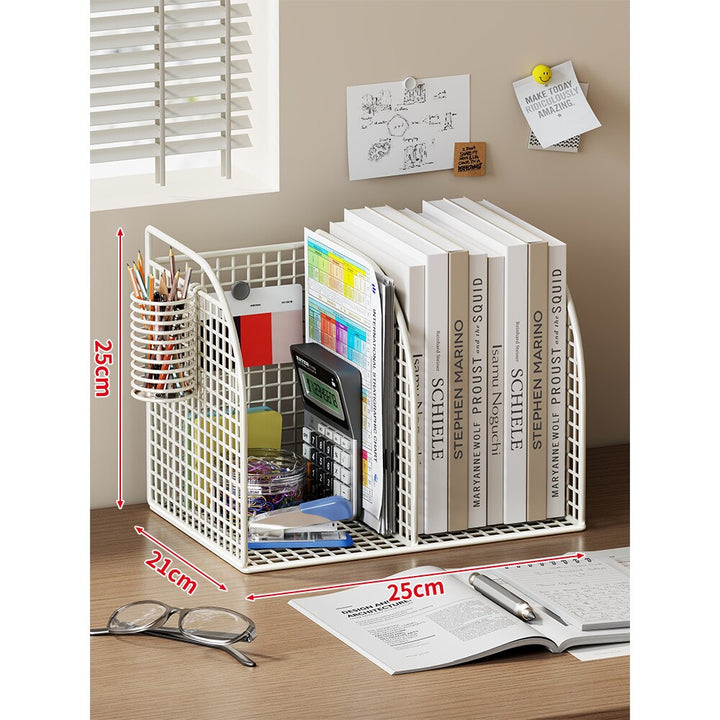 Long Multi-Slot Desktop File and Binder Organizer with Pen and Accessory Holder