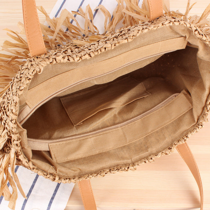 Trendy Straw Bag with Fringed Design Stornfield