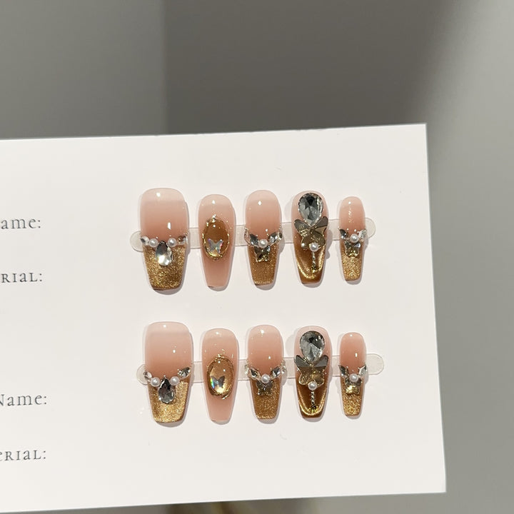 Elegant Gemstone-Accent Press-On Nail Set